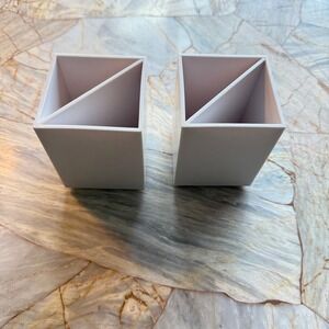 Elf Modern White Geometric Brush Holder Makeup Organizer Set of 2